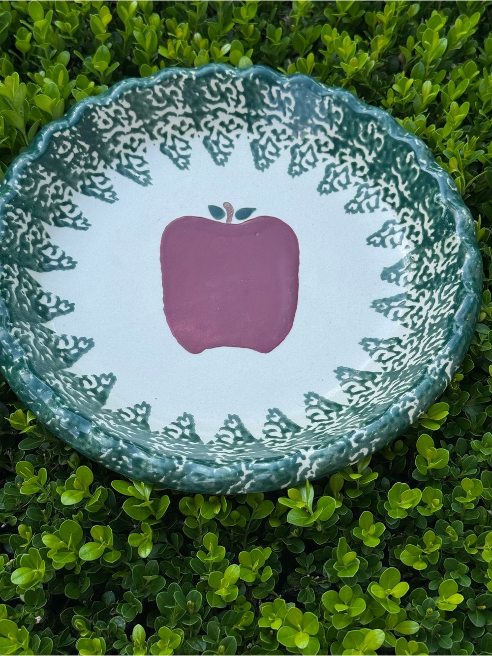 Handcrafted Green and Pink Apple Ceramic Decorative Bowl